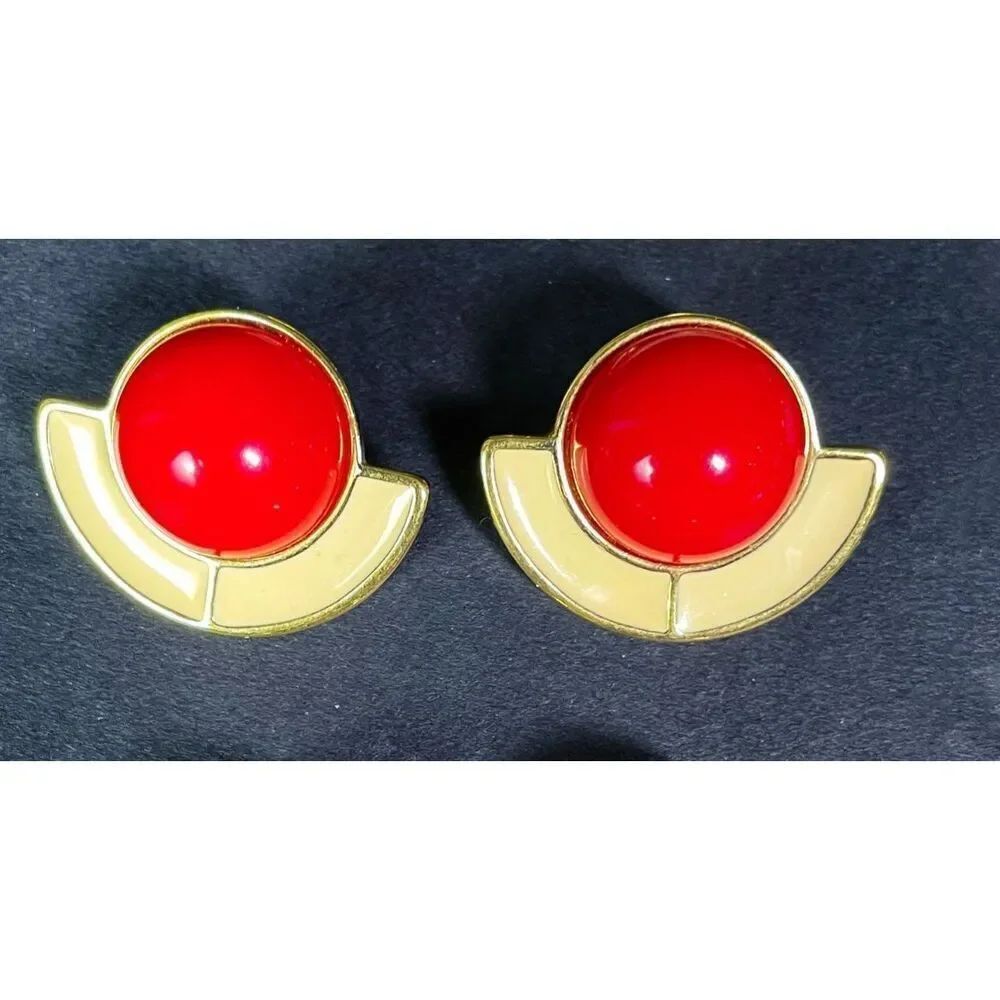 Vintage 50s Monet Art Deco Enamel Goldtone Post Stud Earrrings 1.25in